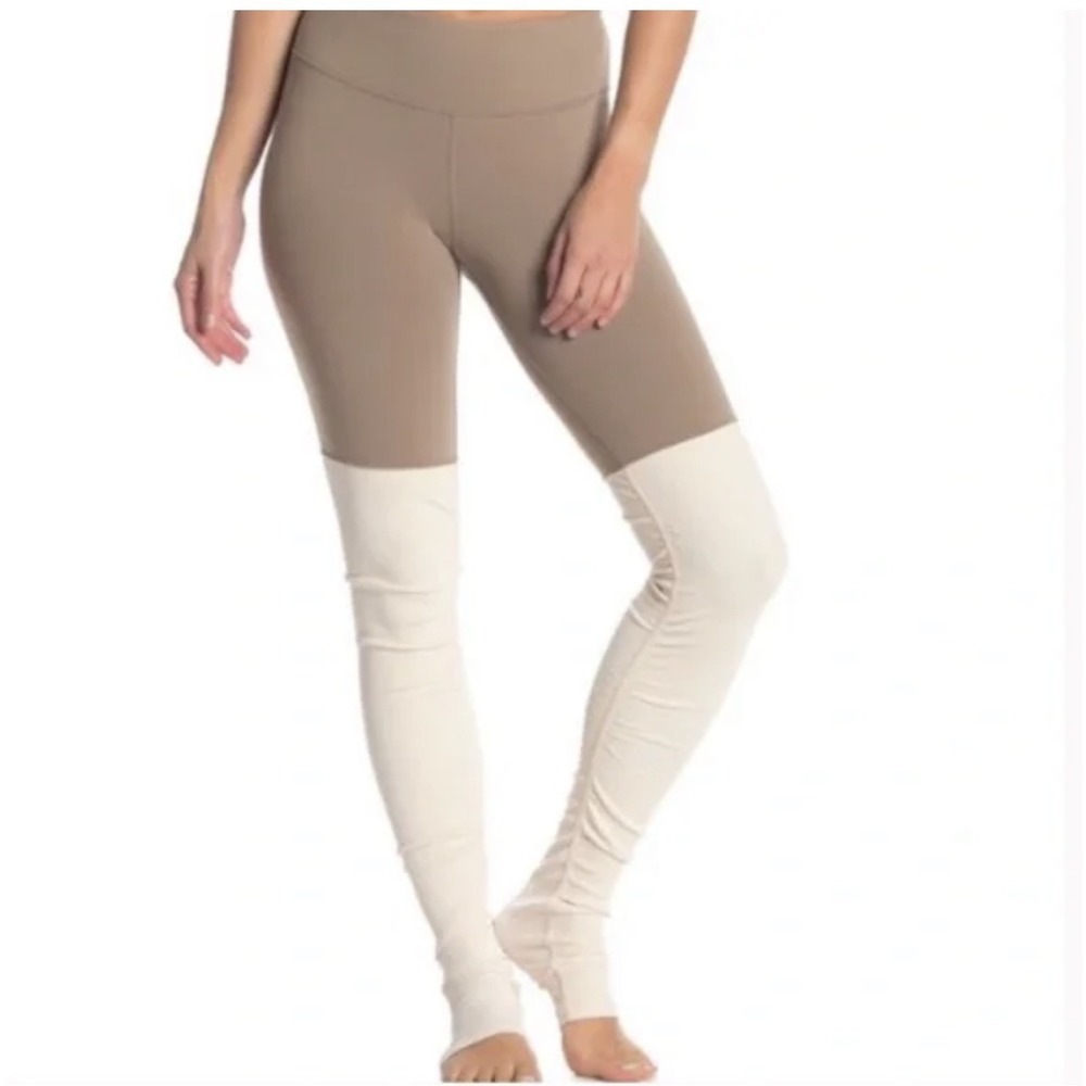 Alo Yoga Goddess Ribbed Leggings M High Waist Sculpt Tan White Yoga Pants
